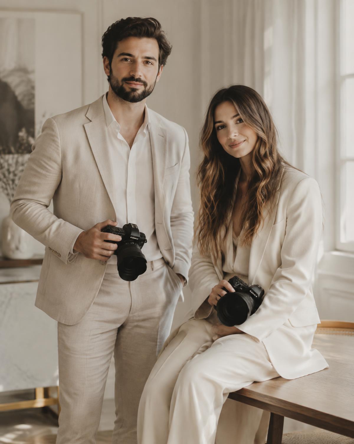 The studio founders holding their cameras in soft natural light