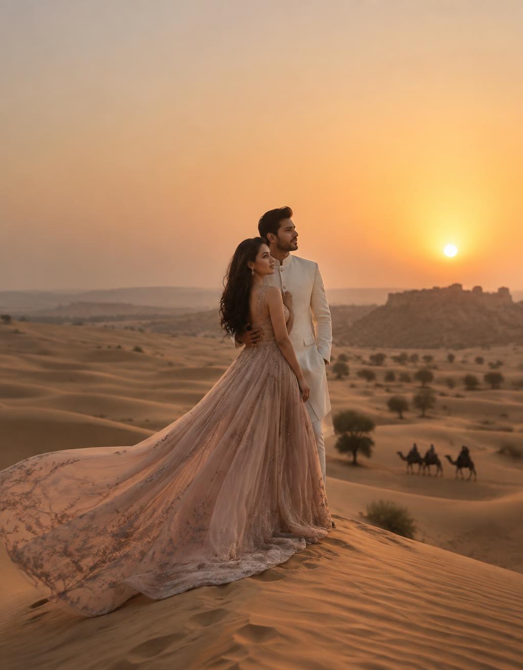 Couple at sunrise on the Rajasthan dunes